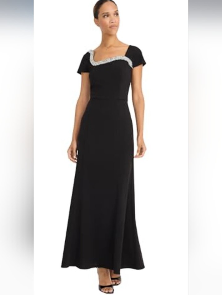 Black Evening Gown With Beaded Neckline